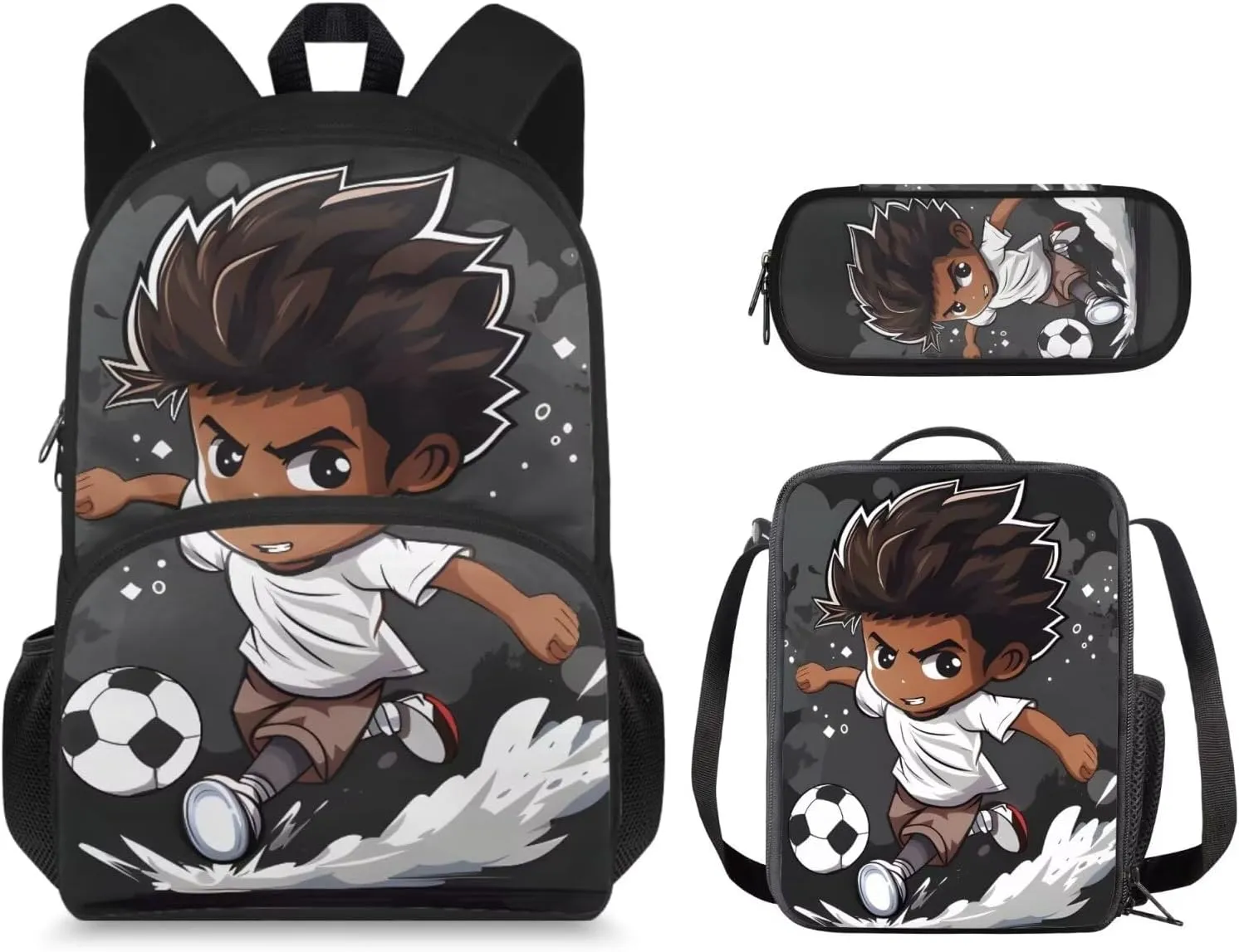 Boys Print Kids Travel Backpack Toddler Fashion Double Bookbag with Lunch Box for Teens Boys Waterproof Keep Warm Lunch Box and Pencil Case for School Travel Climbing