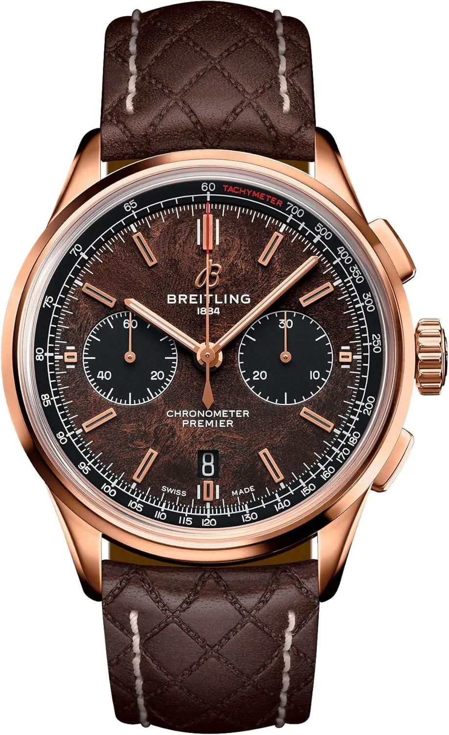 Breitling Premier B01 Chronograph 42mm Bentley Centenary Limited Edition Unique Brown Burl Elm Dial Solid Rose Gold Watch RB01181A1Q1X1