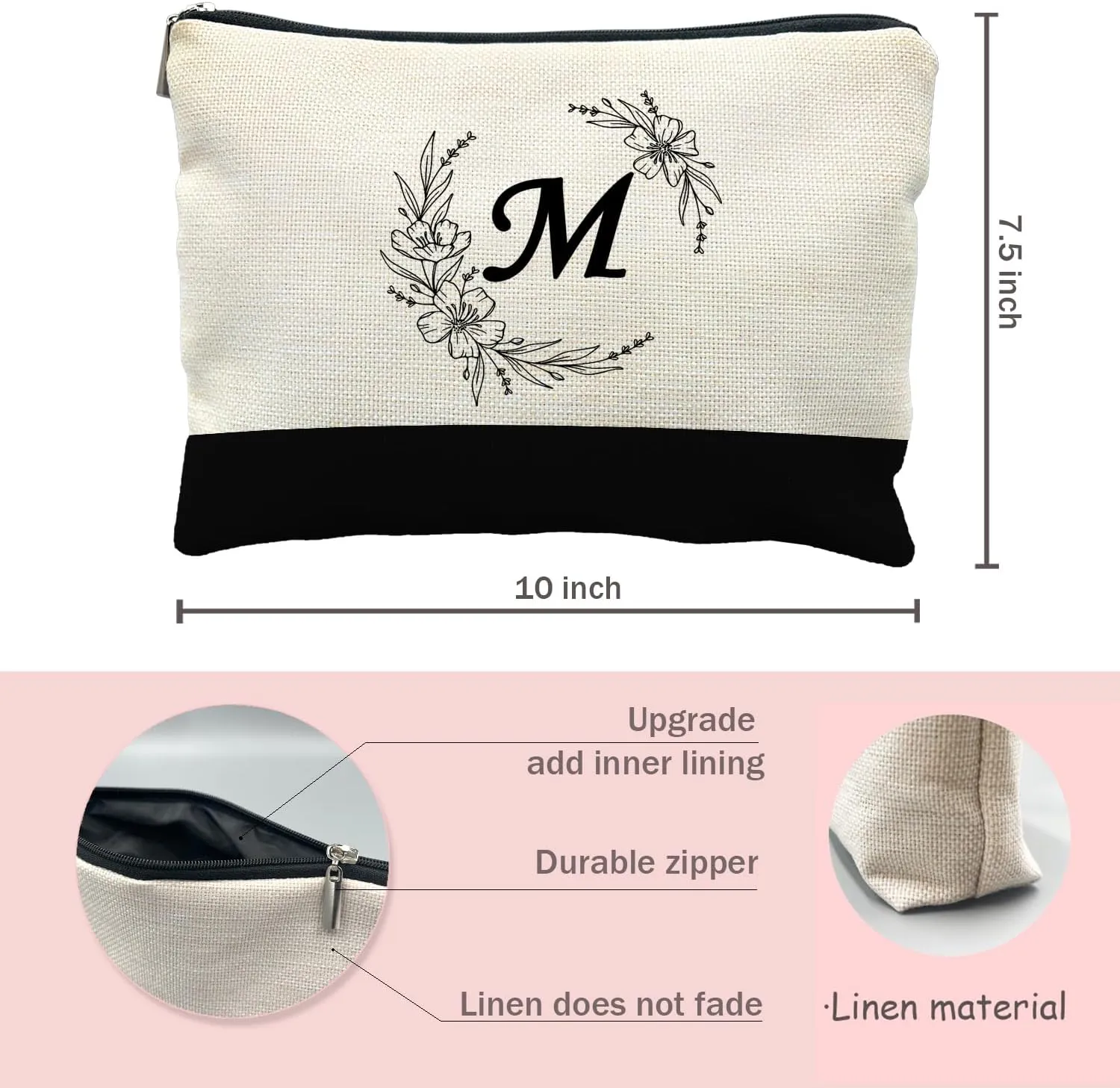 Bride Bridesmaid Cosmetic bag,personalized makeup bag,Initial Monogram Personalized makeup bag,bridesmaid gifts,personalized gifts,make up bag,monogrammed gifts for women（M）