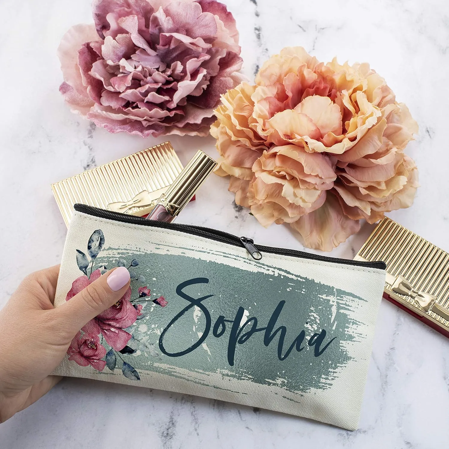 Bridesmaid Proposal Gifts - Personalized Makeup Bag for Women - 9 Colors - Custom Cosmetic Bag for Girls w/Name - Monogrammed Cosmetic Pouch