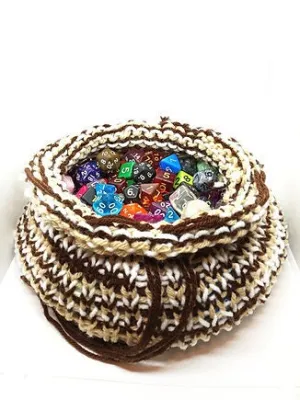 Brown Tan White Large Dice Bag, Drawstring Bag, DND, Tabletop Games, Large Dice Bag, Dice Pouch