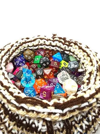 Brown Tan White Large Dice Bag, Drawstring Bag, DND, Tabletop Games, Large Dice Bag, Dice Pouch