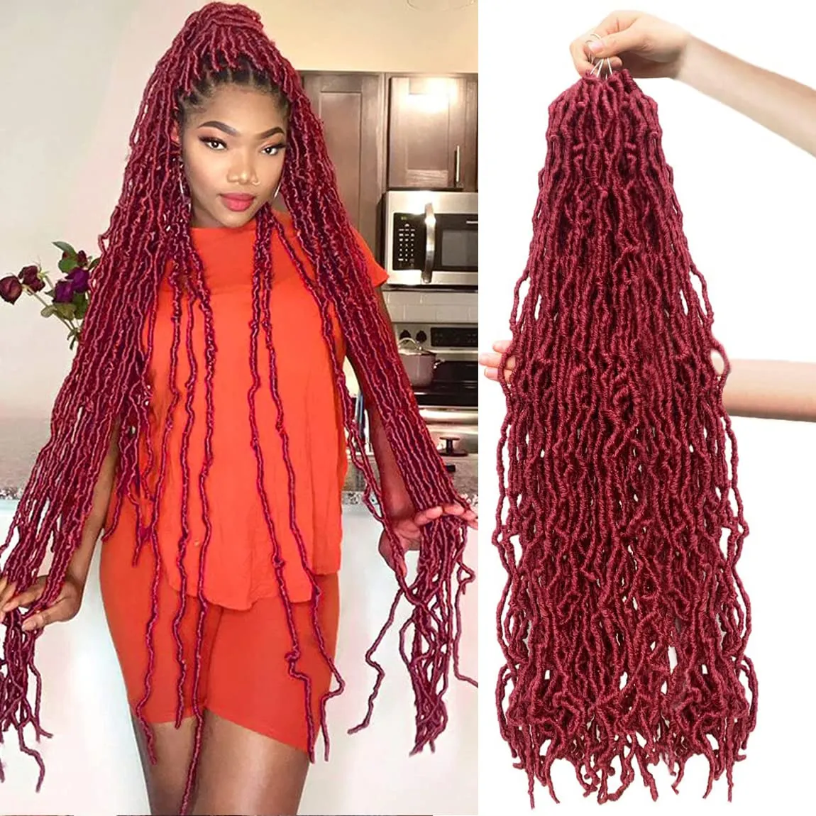 Burgundy Soft Locs 36 Inch 7 Packs Faux Locs Red Color Crochet Locs Hair Whole Strand No Extended Pre-looped Long Locs Synthetic Crochet Braids Hair Extensions For Black Women (36inch, 7packs, bug)