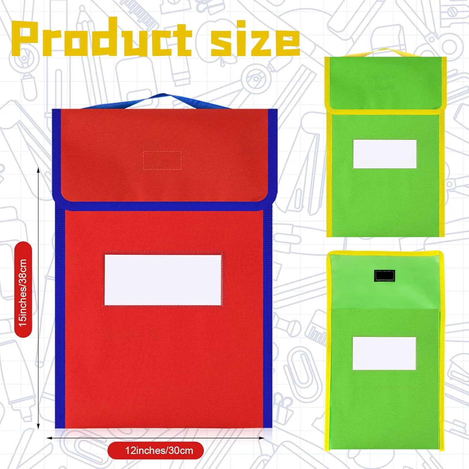 Buryeah Large Book Bags for Classroom Book Pouches Bulk for Student Kids School 12 x 15 Inch Nylon Reading Bags with Clear Name Tag and Handle