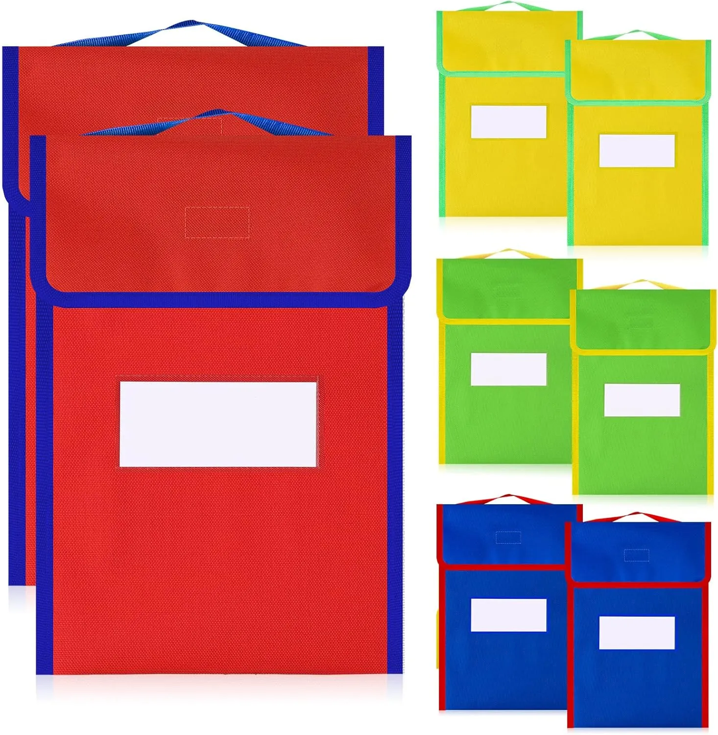 Buryeah Large Book Bags for Classroom Book Pouches Bulk for Student Kids School 12 x 15 Inch Nylon Reading Bags with Clear Name Tag and Handle