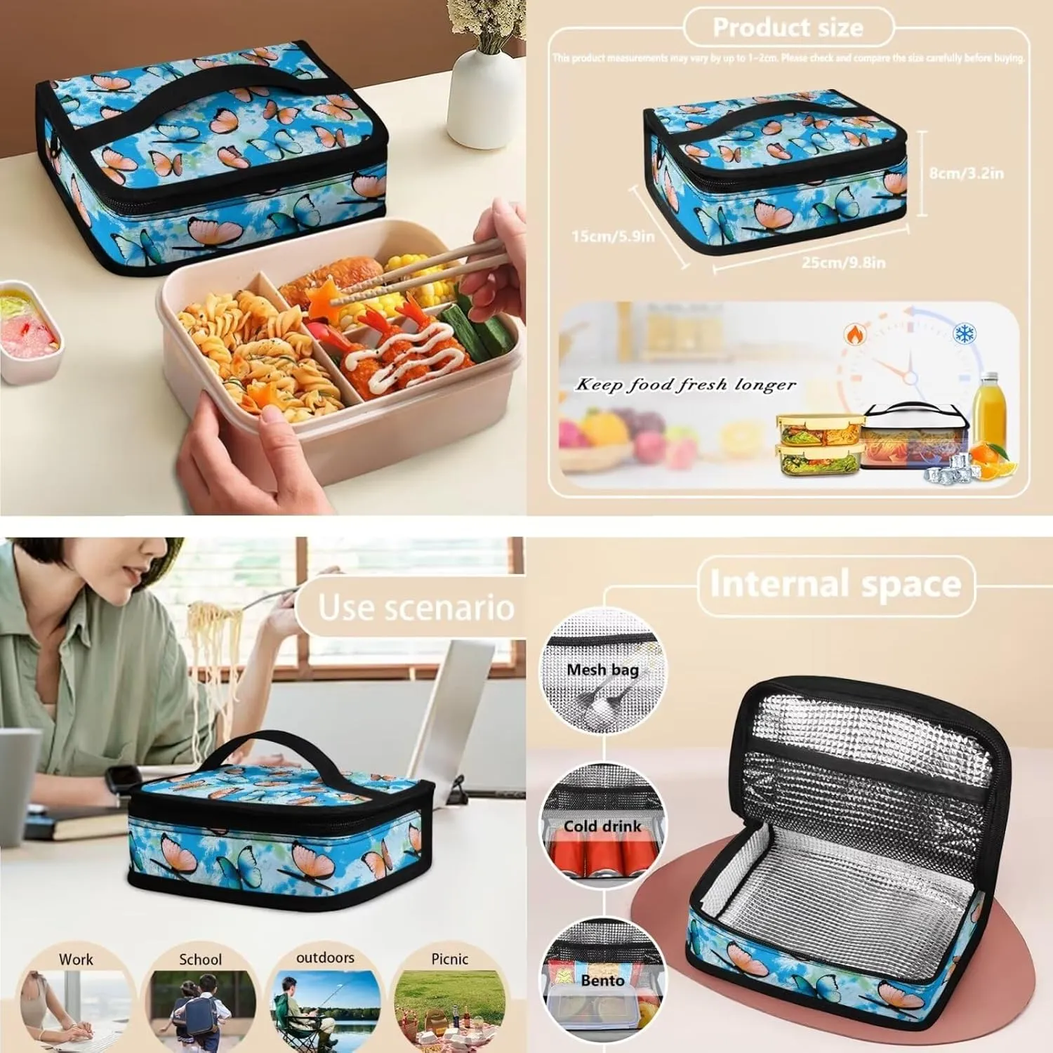 Butterfly Print Backpack and Lunch Box Set Boys 5-12 Years 17 Inch Multi-Pockets Backpack Accessories 3 in 1 Lightweight Kids School Bag for Secondary Schools Picnic