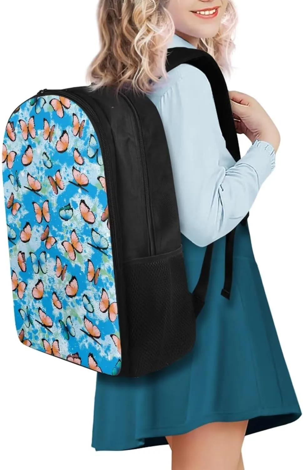 Butterfly Print Backpack and Lunch Box Set Boys 5-12 Years 17 Inch Multi-Pockets Backpack Accessories 3 in 1 Lightweight Kids School Bag for Secondary Schools Picnic