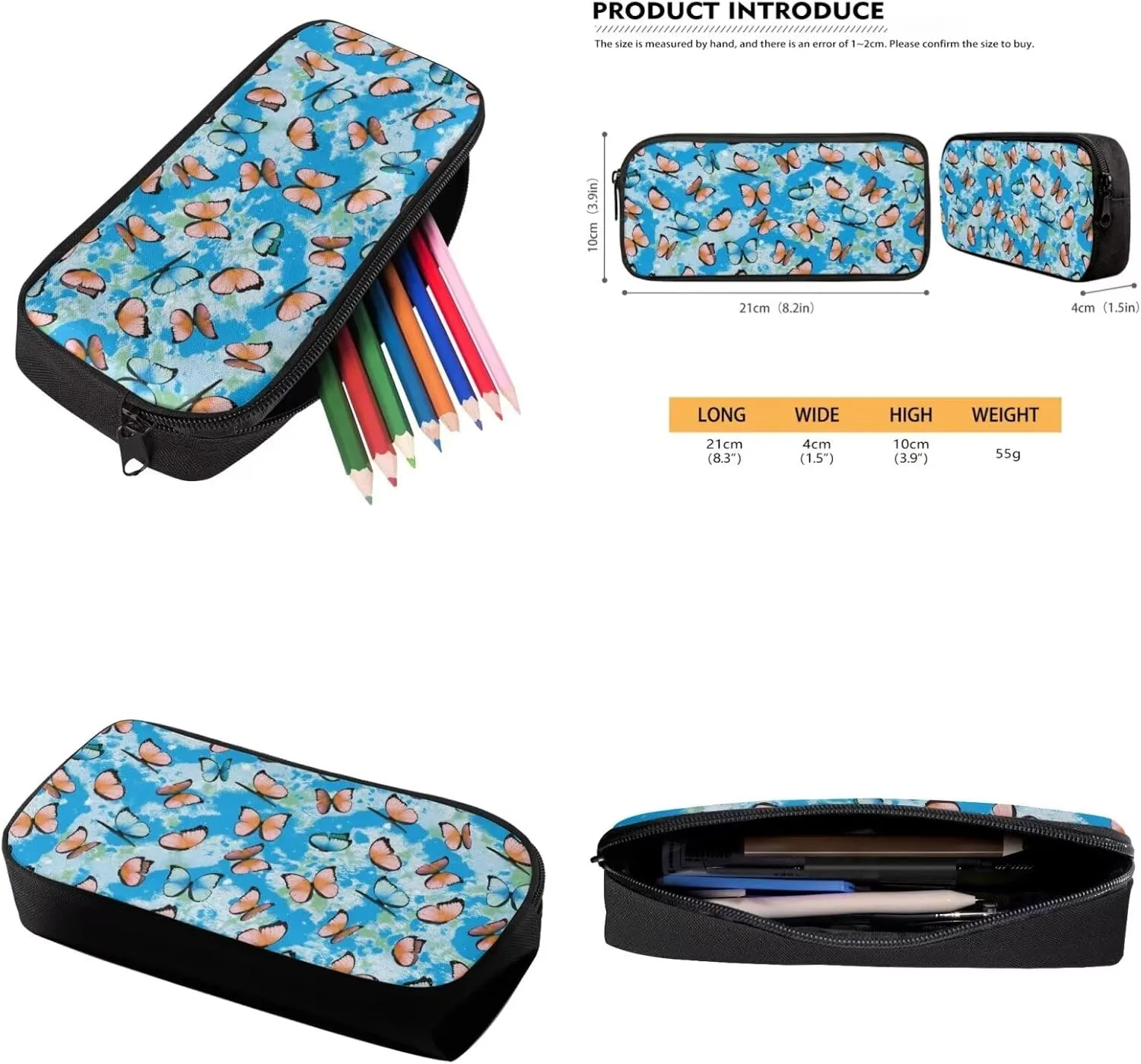 Butterfly Print Backpack and Lunch Box Set Boys 5-12 Years 17 Inch Multi-Pockets Backpack Accessories 3 in 1 Lightweight Kids School Bag for Secondary Schools Picnic