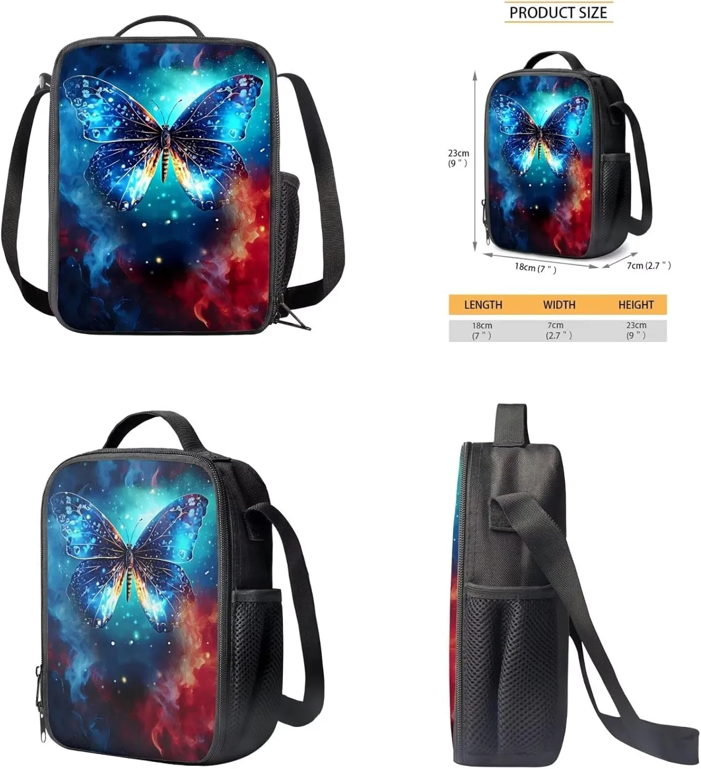 Butterfly Print Kids Backpack Set for Girls 4-8 Backpack for School Large Capacity Rucksack with Thermal Meal Bag Mini Pen Case, Back to School Gifts