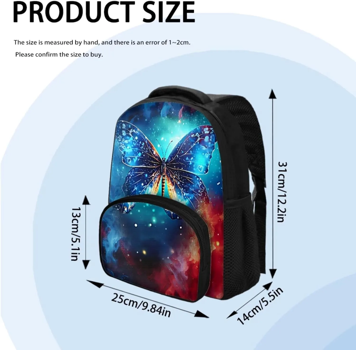 Butterfly Print Kids Backpack Set for Girls 4-8 Backpack for School Large Capacity Rucksack with Thermal Meal Bag Mini Pen Case, Back to School Gifts