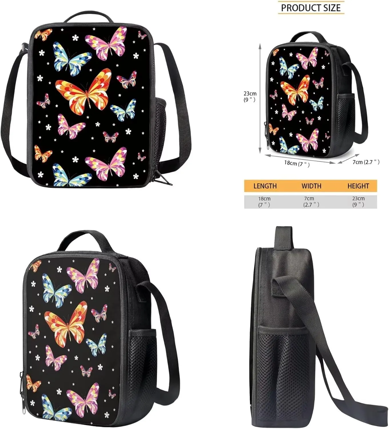 Butterfly Print School Backpack for Girls 8-10 Kids Backpack Set for Boys Lagre Rucksack with Foldable Reusable Lunch Bag Small Pen Case for Secondary Schools