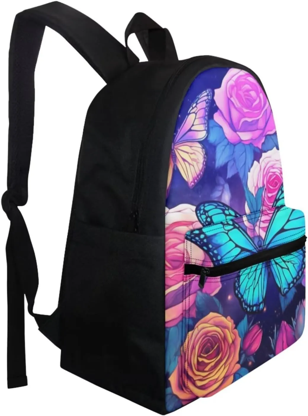 Butterfly Rose 3Pc Backpack Set for Girls Multi-Functional Adjustable Straps Crossbody School Bag Grease Proofing Recycle Food Bag for Travel Work Office Climbing School