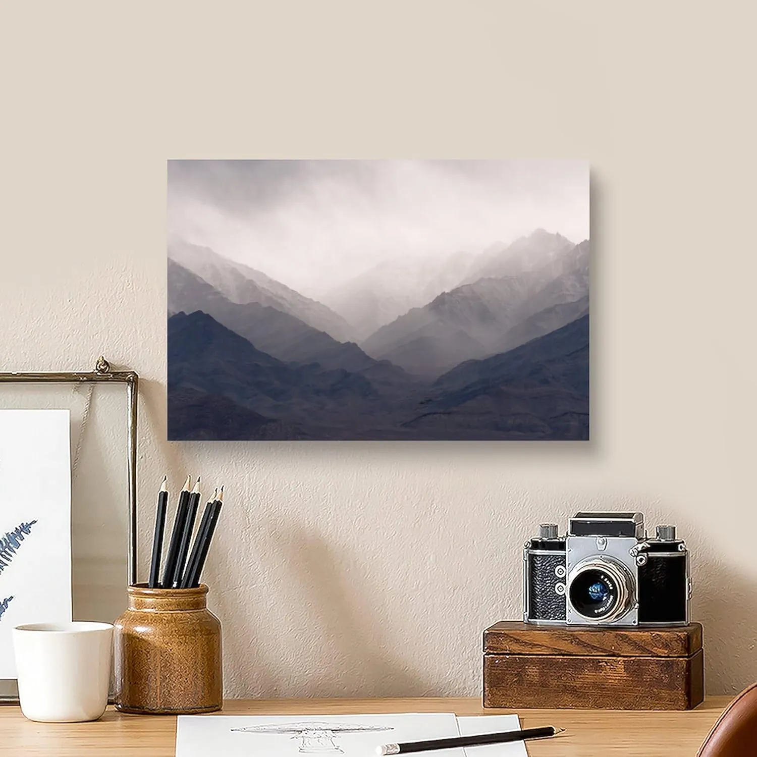 CafePress Canvas Wall Art Misty Ladakh Mountains Ready to Hang for Living Room, Bedroom or Office
