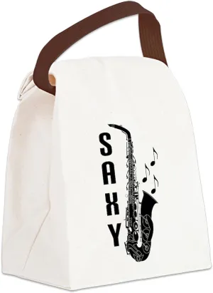 CafePress Saxy Black Saxophone For Sigg Canvas Lunch Bag with Strap Handle