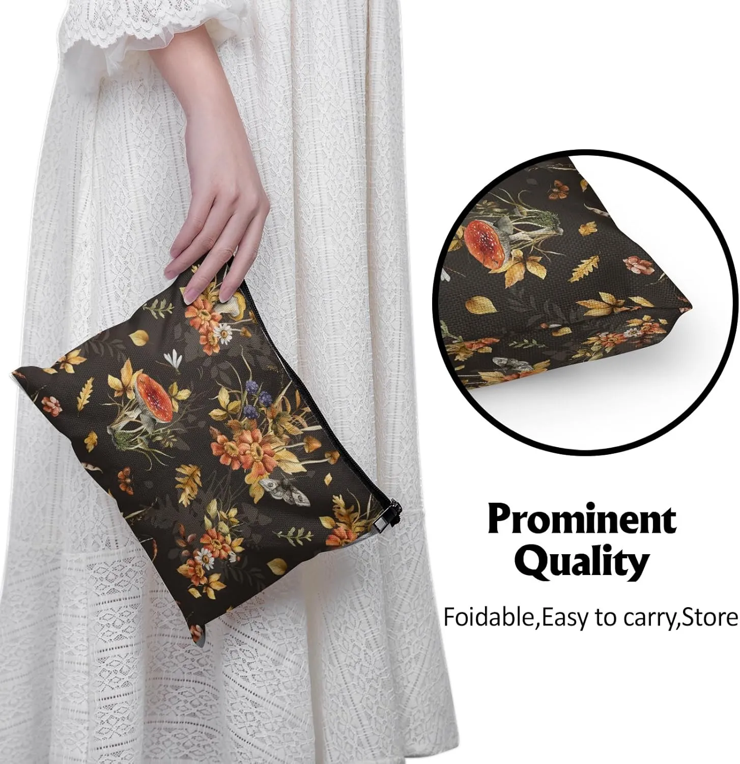 Cafl Autumn Herbs Makeup Bag Mushrooms Cosmetic Bag for Women Large Capacity Make Up Bag Portable Travel Toiletry Pouch Organizer 10 * 8inch