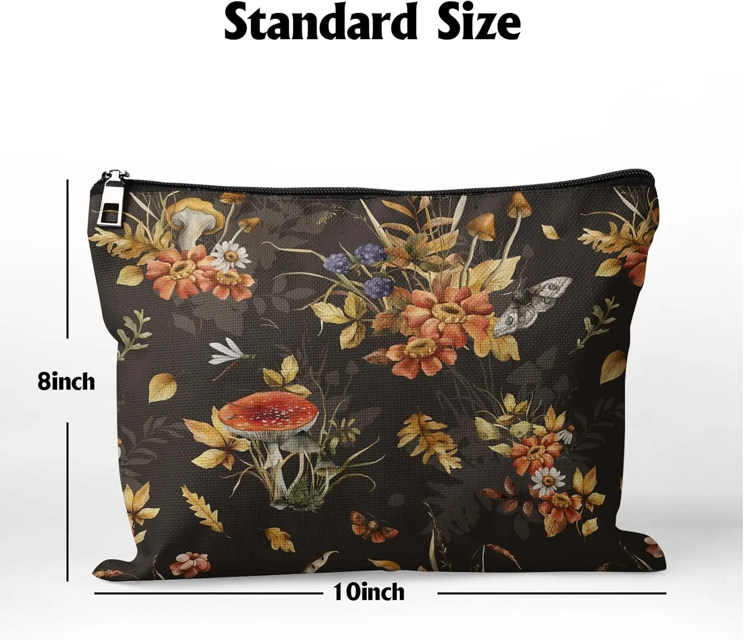 Cafl Autumn Herbs Makeup Bag Mushrooms Cosmetic Bag for Women Large Capacity Make Up Bag Portable Travel Toiletry Pouch Organizer 10 * 8inch