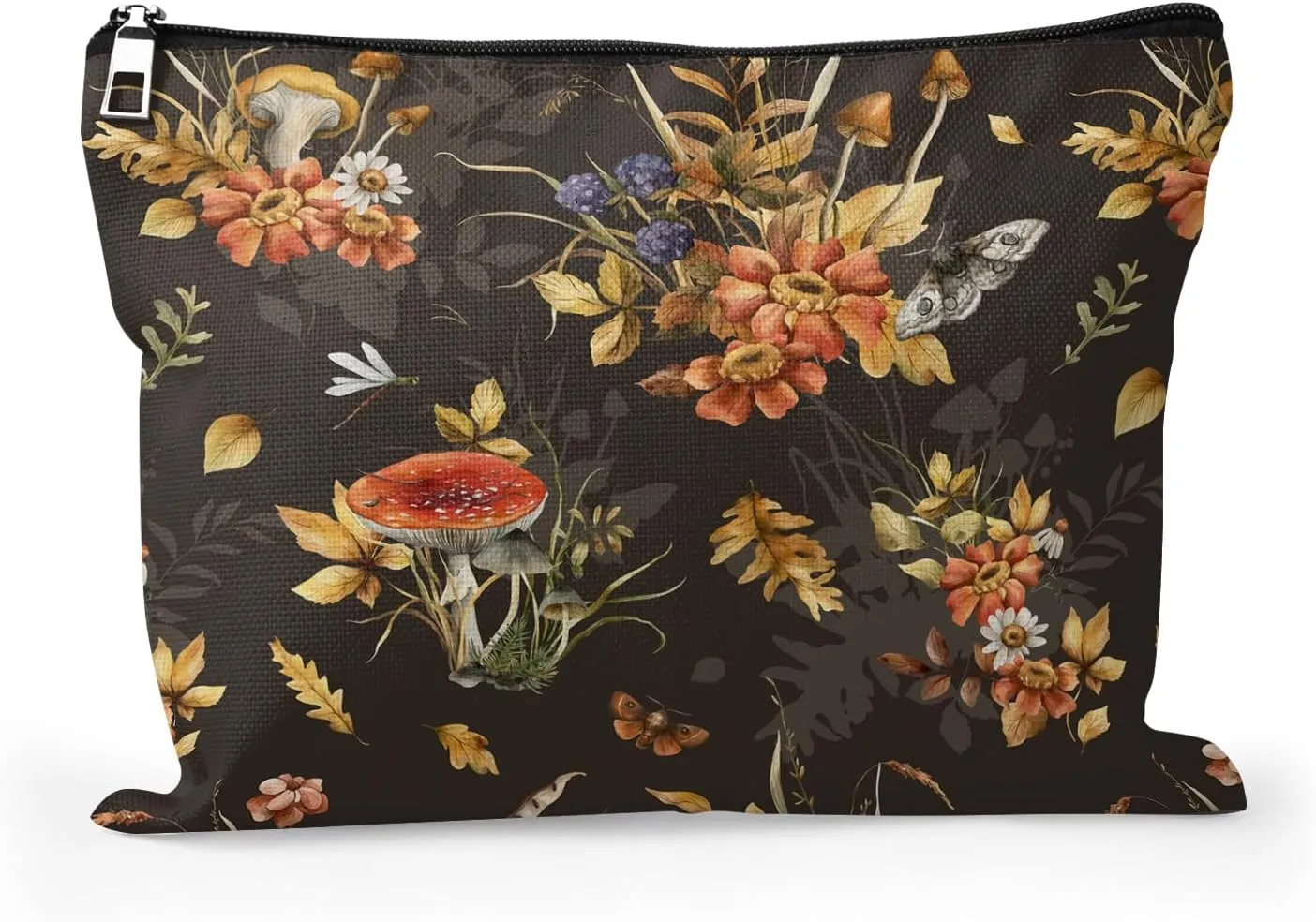 Cafl Autumn Herbs Makeup Bag Mushrooms Cosmetic Bag for Women Large Capacity Make Up Bag Portable Travel Toiletry Pouch Organizer 10 * 8inch