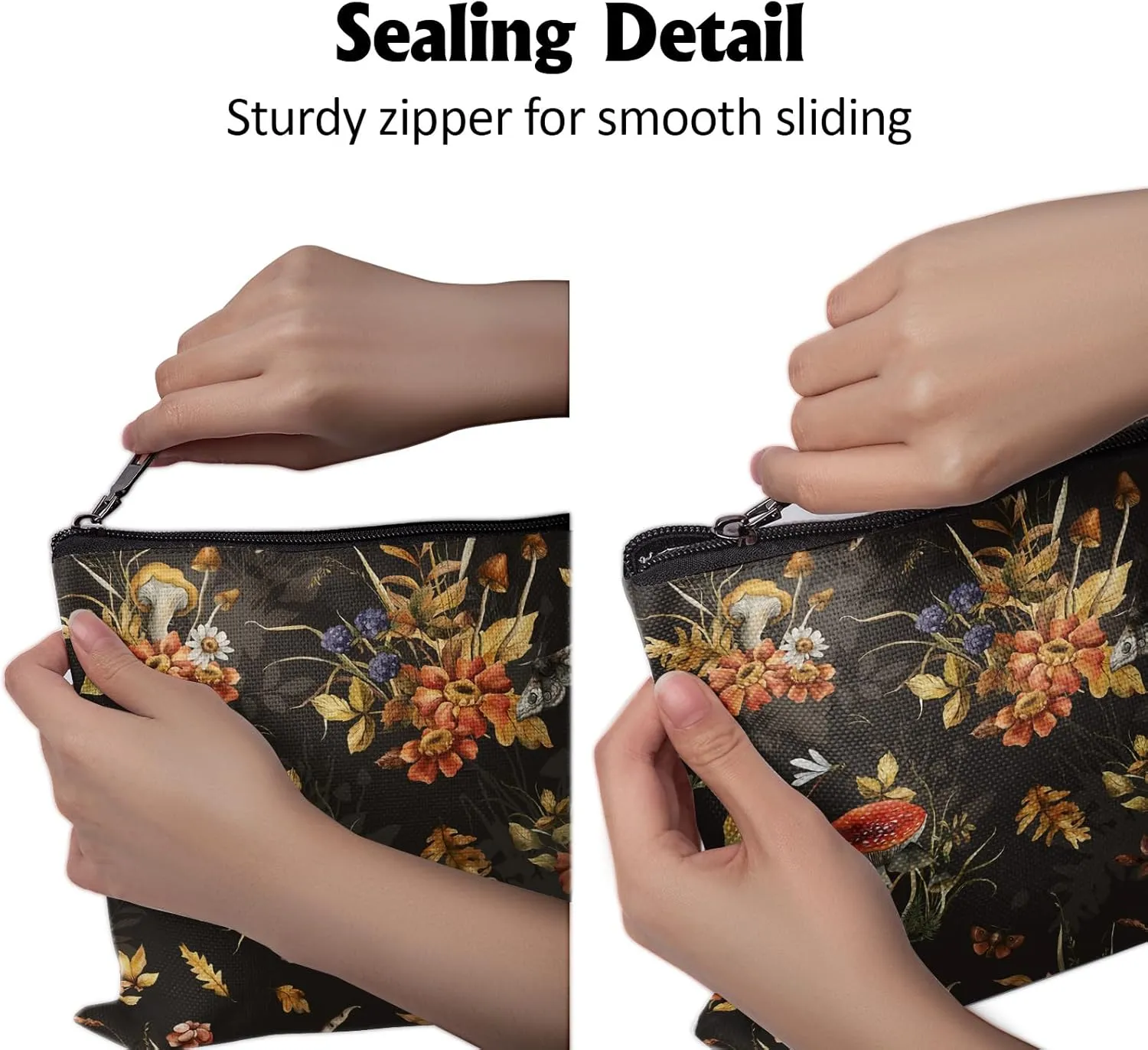 Cafl Autumn Herbs Makeup Bag Mushrooms Cosmetic Bag for Women Large Capacity Make Up Bag Portable Travel Toiletry Pouch Organizer 10 * 8inch