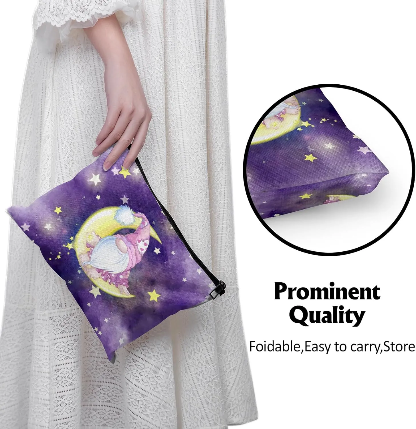 Cafl Cute Gnome Star Makeup Bag Cartoon Pink Dwarf Cosmetic Bag for Women Large Capacity Make Up Bag Portable Travel Toiletry Pouch Organizer 10 * 8inch