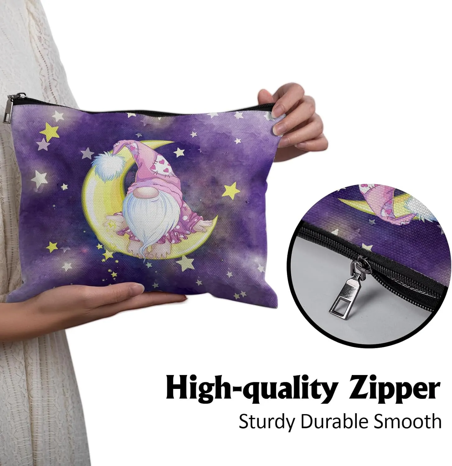 Cafl Cute Gnome Star Makeup Bag Cartoon Pink Dwarf Cosmetic Bag for Women Large Capacity Make Up Bag Portable Travel Toiletry Pouch Organizer 10 * 8inch