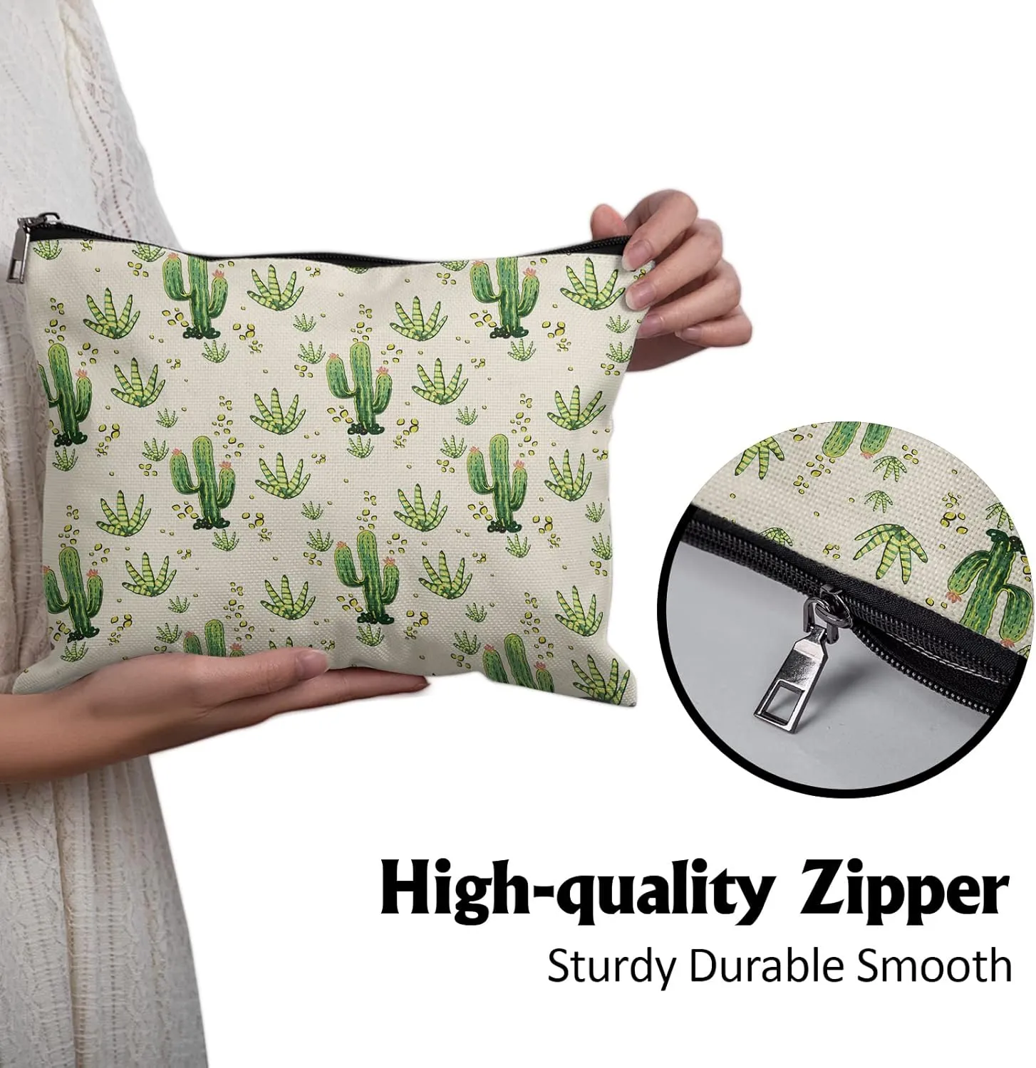 Cafl Desert Cactus Makeup Bag Cactu Cosmetic Bag for Women Large Capacity Make Up Bag Portable Travel Toiletry Pouch Accessories Organizer 10 * 8inch