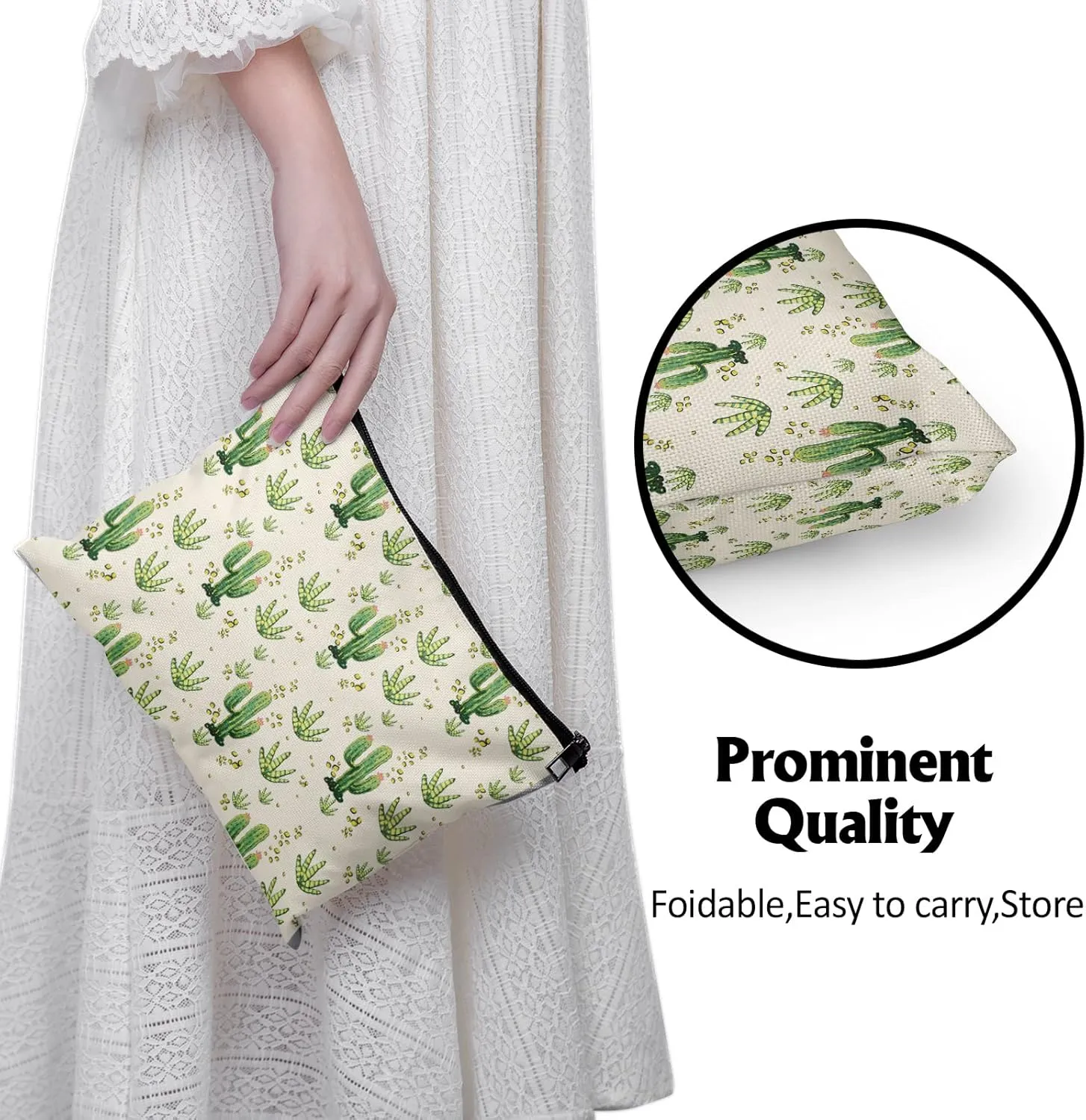Cafl Desert Cactus Makeup Bag Cactu Cosmetic Bag for Women Large Capacity Make Up Bag Portable Travel Toiletry Pouch Accessories Organizer 10 * 8inch