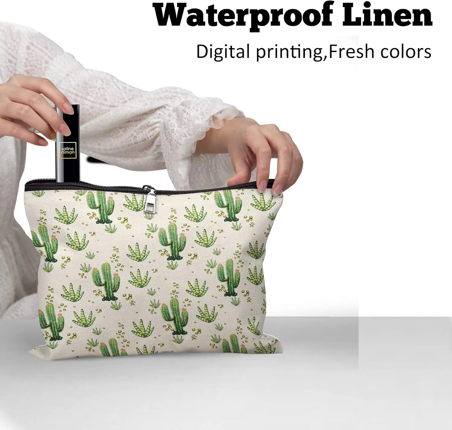 Cafl Desert Cactus Makeup Bag Cactu Cosmetic Bag for Women Large Capacity Make Up Bag Portable Travel Toiletry Pouch Accessories Organizer 10 * 8inch