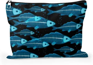 Cafl Xray School Fish Makeup Bag Blue Fish Cosmetic Bag for Women Large Capacity Make Up Bag Portable Travel Toiletry Pouch Organizer 10 * 8inch