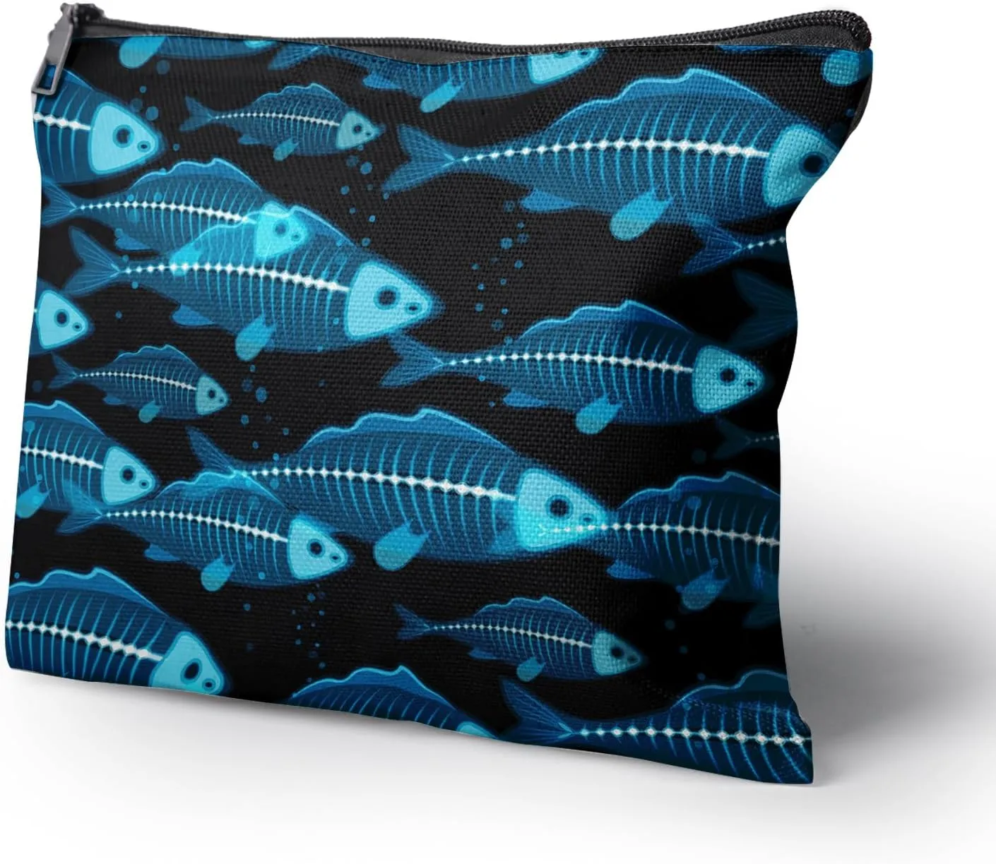 Cafl Xray School Fish Makeup Bag Blue Fish Cosmetic Bag for Women Large Capacity Make Up Bag Portable Travel Toiletry Pouch Organizer 10 * 8inch