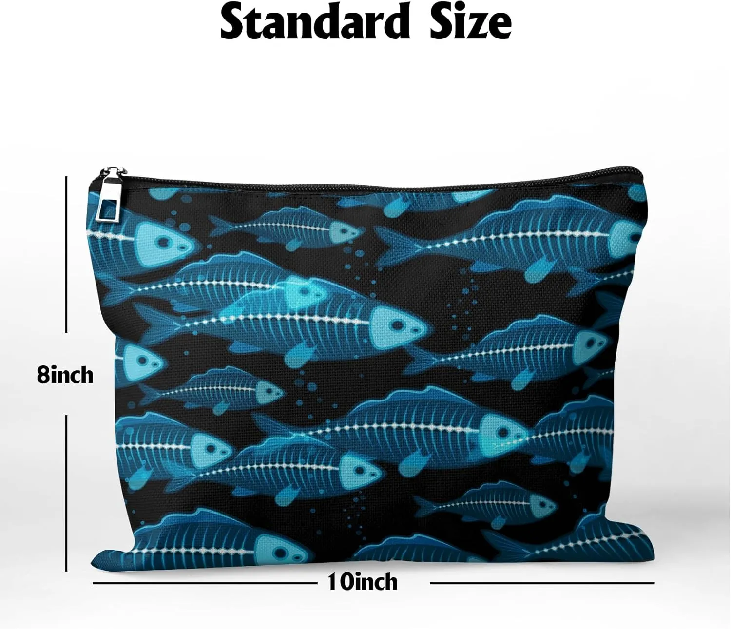 Cafl Xray School Fish Makeup Bag Blue Fish Cosmetic Bag for Women Large Capacity Make Up Bag Portable Travel Toiletry Pouch Organizer 10 * 8inch