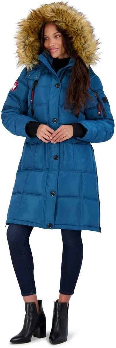 CANADA WEATHER GEAR Puffer Coat for Women- Long Faux Fur Insulated Winter Jacket