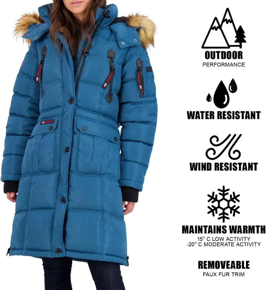 CANADA WEATHER GEAR Puffer Coat for Women- Long Faux Fur Insulated Winter Jacket