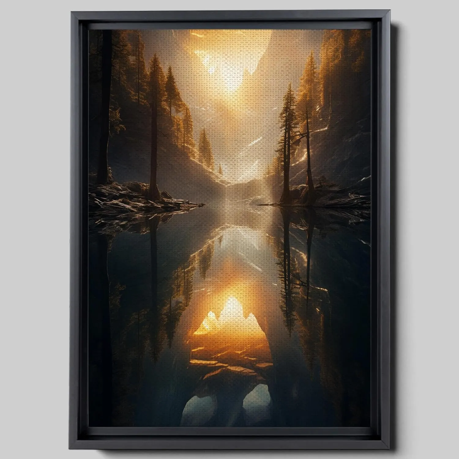 Canvas Beautiful Lake Mountain Range Sunrise Sunset Landscape, Wall Art for Living Room, Autumn Forest National Park Scenery, Nature Scenic Picture Print Artwork Print Decor, Framed print, Wall