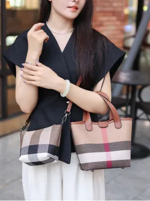 Canvas Genuine Leather Women's Top Handbag, Classic Shoulder Bag, Khaki Sub!