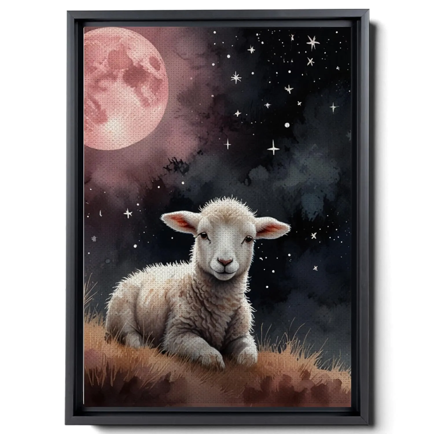 Canvas Print Baby Lamb Sleepy Sheep And Star Moon Gray Decor Decor Lambs Wall Art Sheep Moon And Cloud Wall Art Clouds Art Print Clouds Art Canvas, Wall
