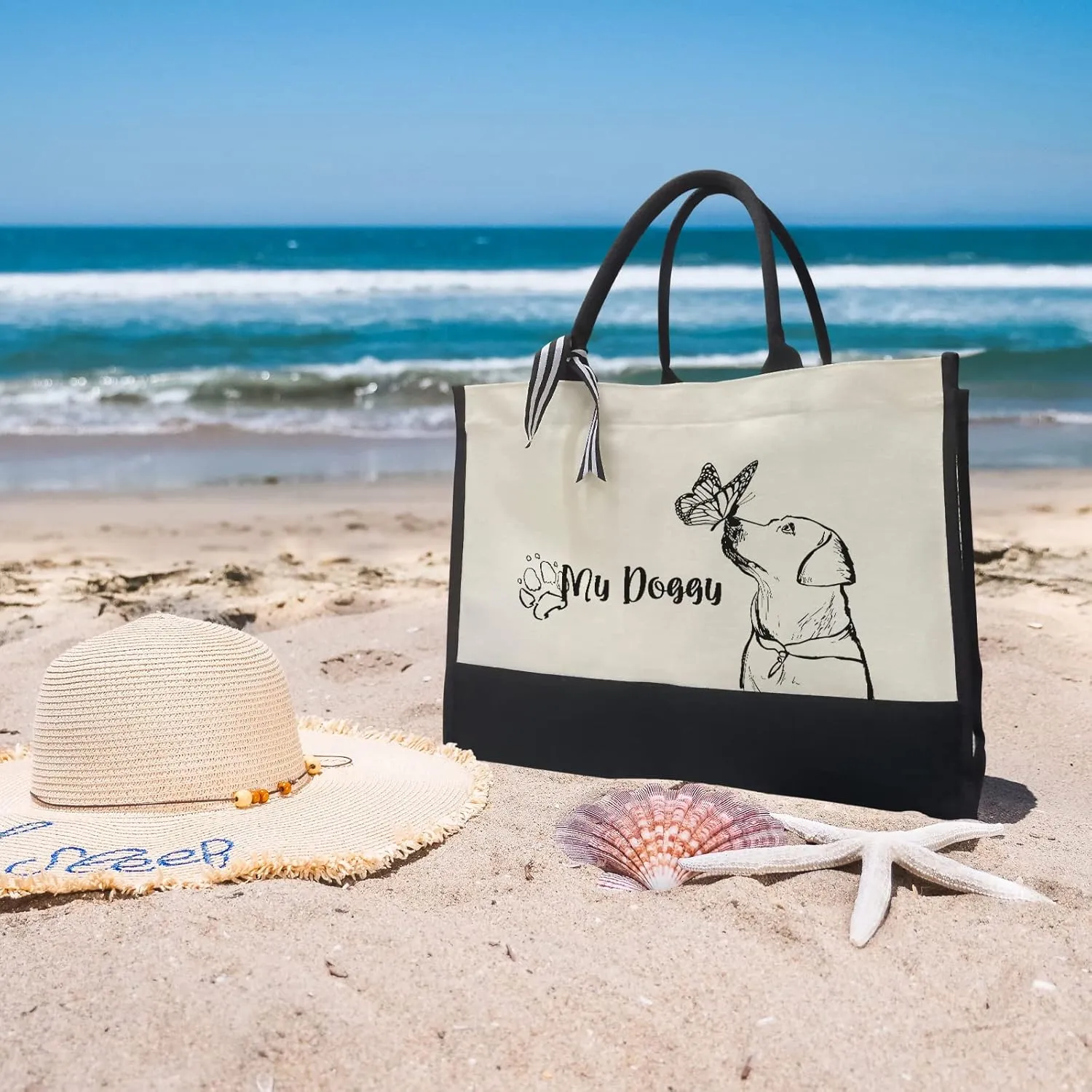 Canvas Tote Bag for Women - Beach Bag, Cat Lovers Tote, Bride & Bridesmaid Gift