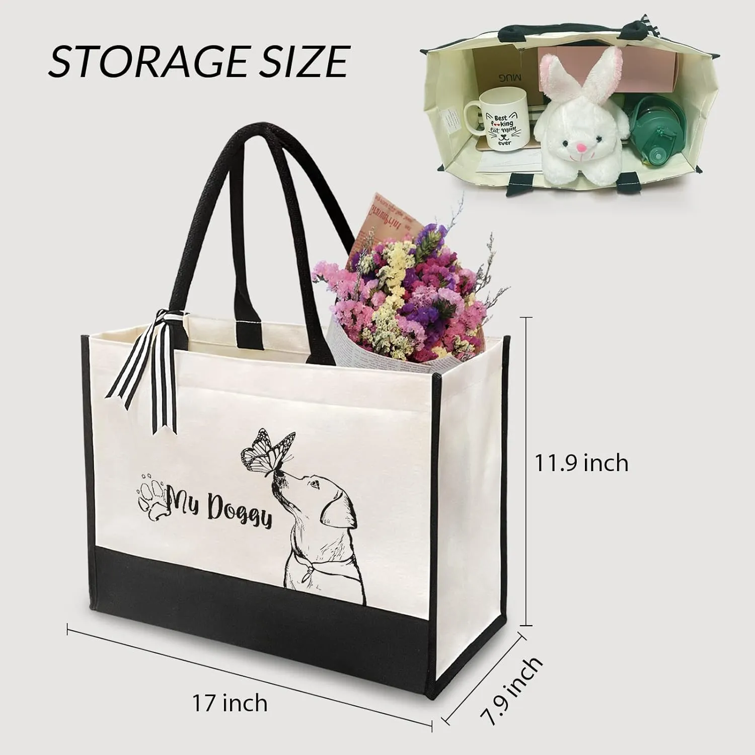Canvas Tote Bag for Women - Beach Bag, Cat Lovers Tote, Bride & Bridesmaid Gift