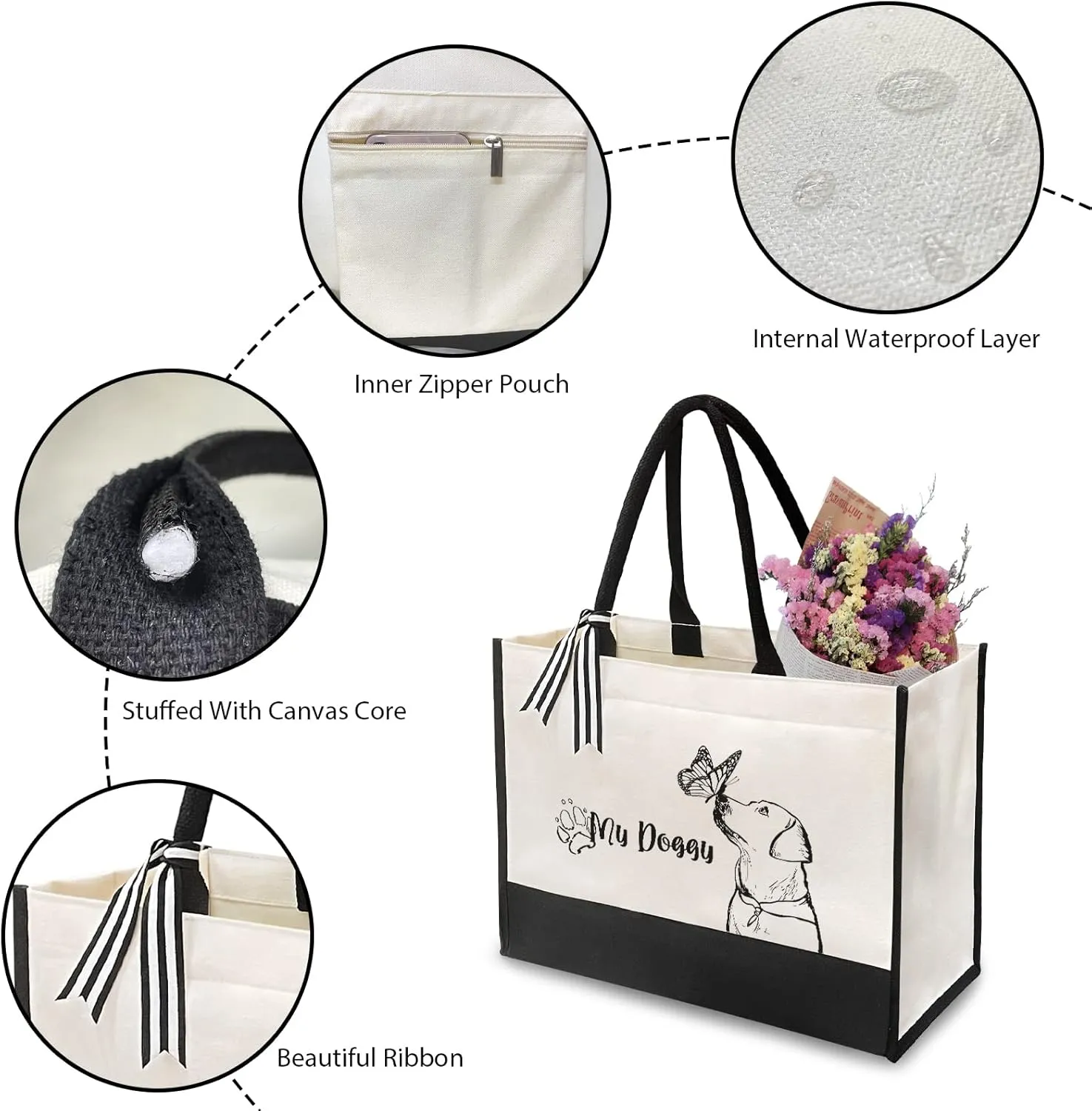 Canvas Tote Bag for Women - Beach Bag, Cat Lovers Tote, Bride & Bridesmaid Gift