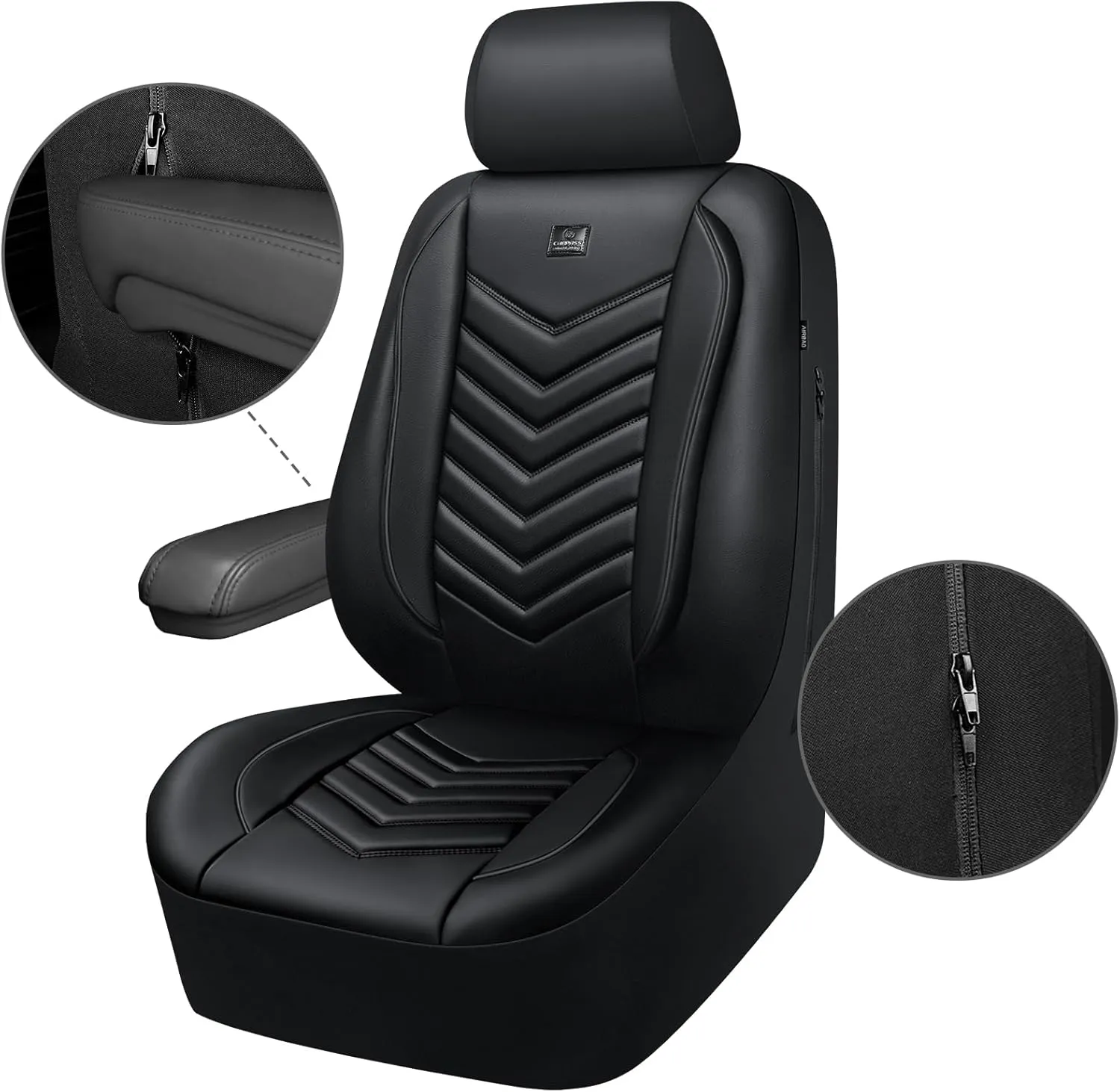 CAR PASS 3D Foam PU Leather Car Seat Covers Front Seats,Waterproof Faux Leather Front Seat Cover for Cars,Luxury Universal Fit Anti-Slip for SUV Truck Sedan Automotive,Armrest Airbag Compatible,Black