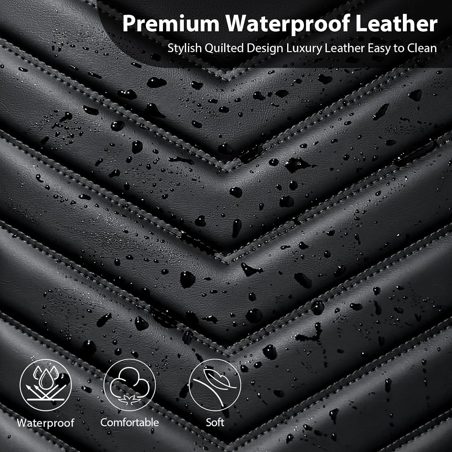 CAR PASS 3D Foam PU Leather Car Seat Covers Front Seats,Waterproof Faux Leather Front Seat Cover for Cars,Luxury Universal Fit Anti-Slip for SUV Truck Sedan Automotive,Armrest Airbag Compatible,Black