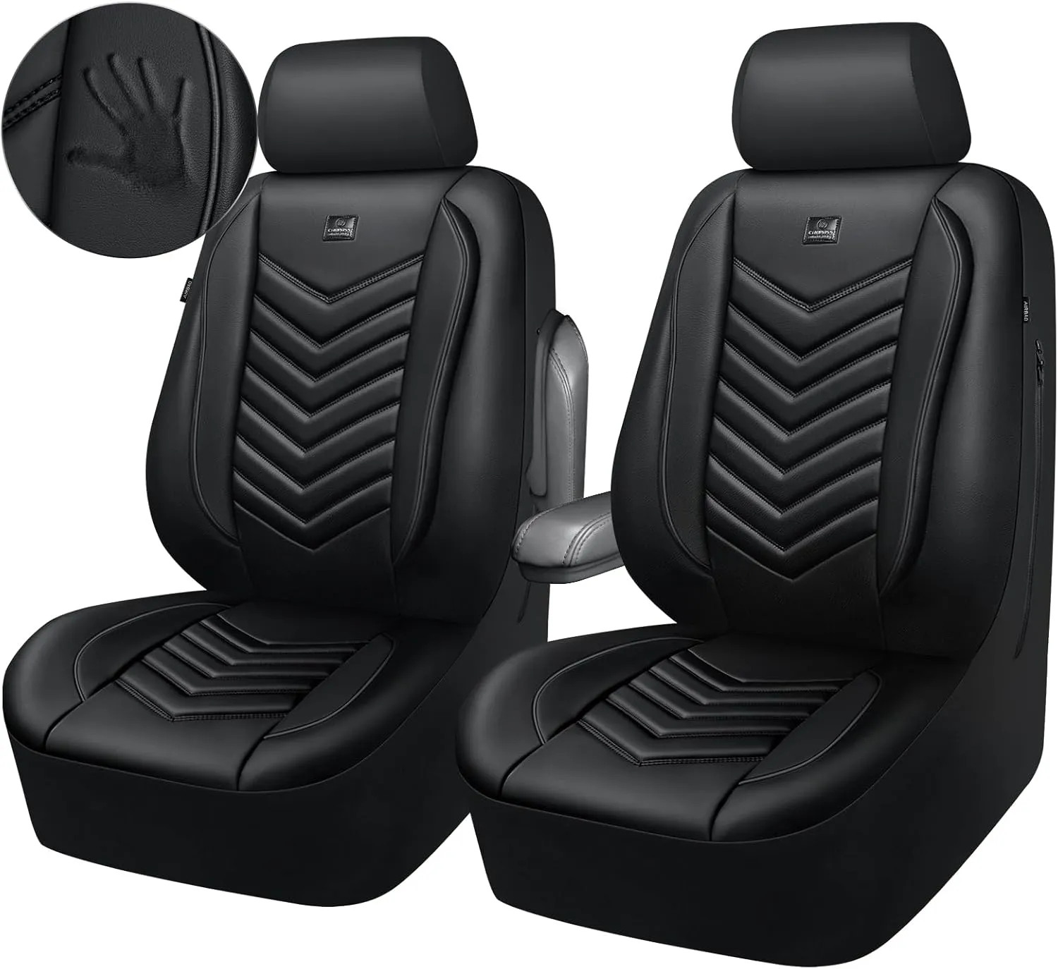 CAR PASS 3D Foam PU Leather Car Seat Covers Front Seats,Waterproof Faux Leather Front Seat Cover for Cars,Luxury Universal Fit Anti-Slip for SUV Truck Sedan Automotive,Armrest Airbag Compatible,Black