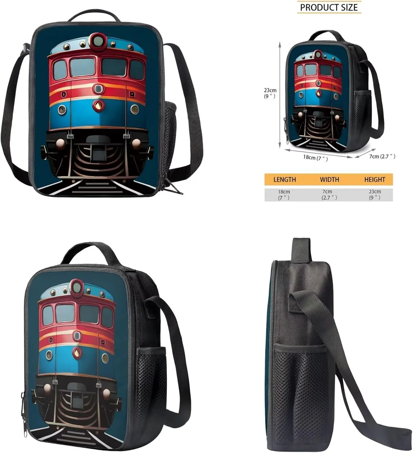 Car Print 3Pc Backpack Set for Boys Multi-Functional Adjustable Straps Crossbody School Bag Grease Proofing Recycle Food Bag for Travel Work Office Climbing School