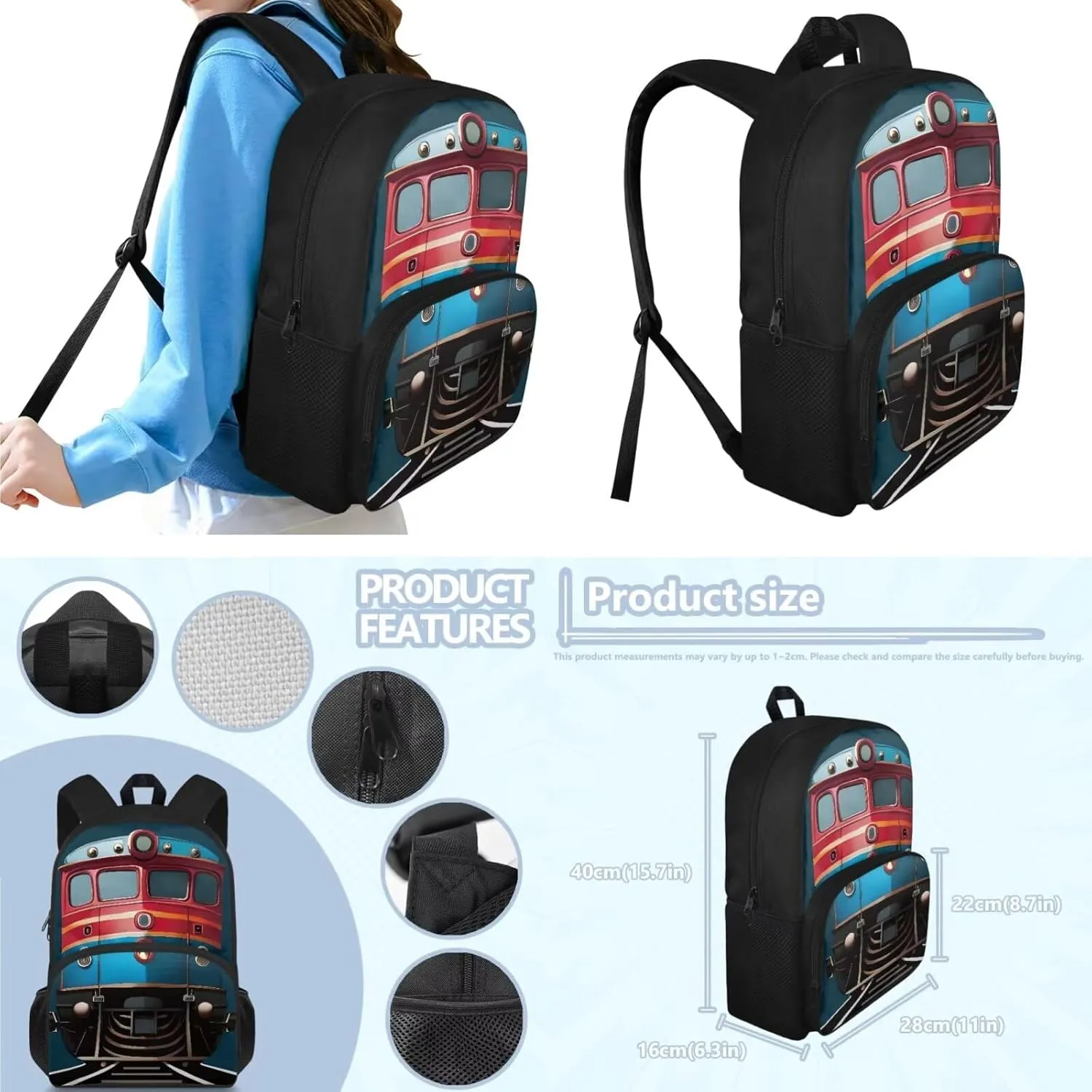 Car Print 3Pc Backpack Set for Boys Multi-Functional Adjustable Straps Crossbody School Bag Grease Proofing Recycle Food Bag for Travel Work Office Climbing School