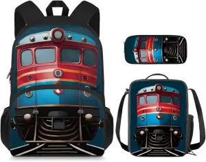 Car Print 3Pc Backpack Set for Boys Multi-Functional Adjustable Straps Crossbody School Bag Grease Proofing Recycle Food Bag for Travel Work Office Climbing School