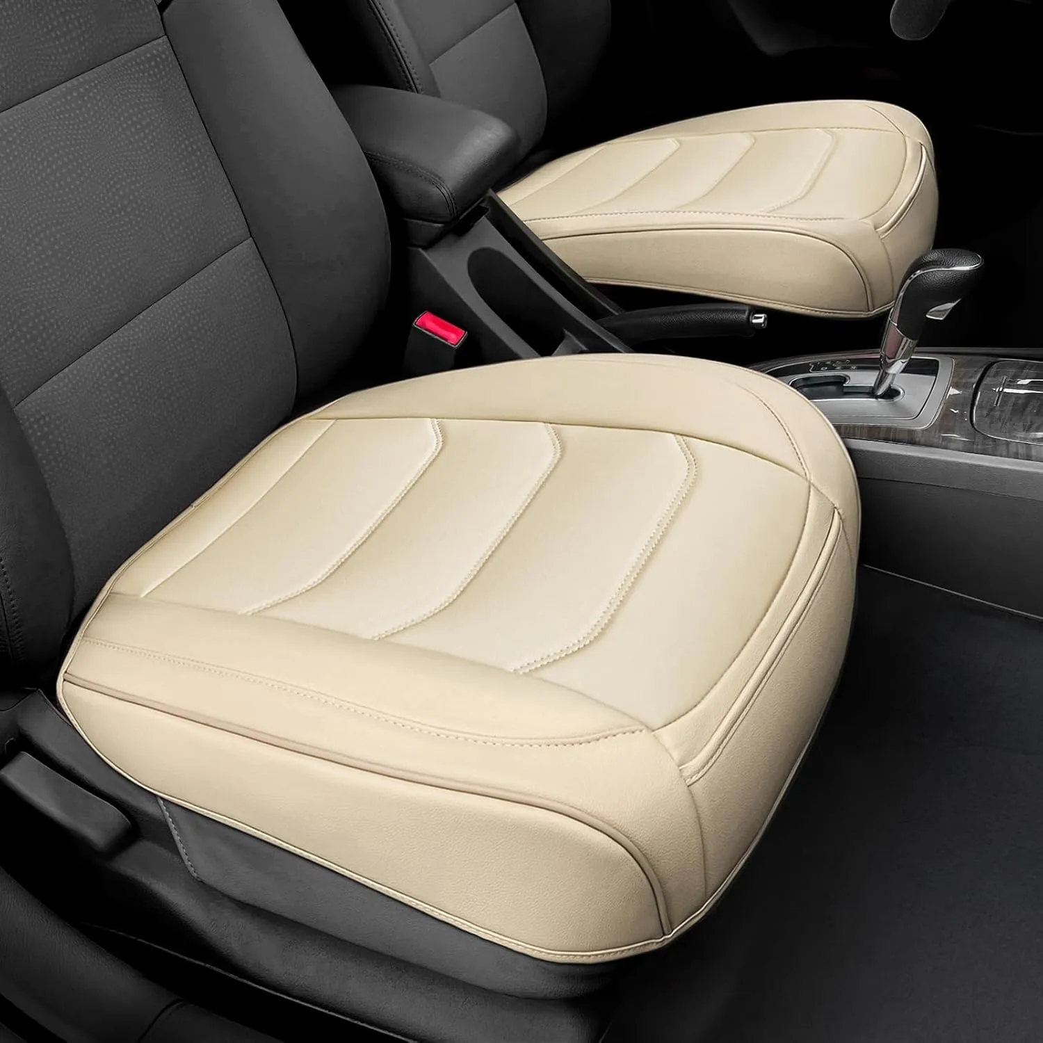 Car Seat Cover for Luxury & Comfort - PU Leather, Anti-Slip, Full Wrap Protection with Storage Pocket for Bottom Cushion - Universal Fit for 95% of Vehicles (Beige,1 Piece)