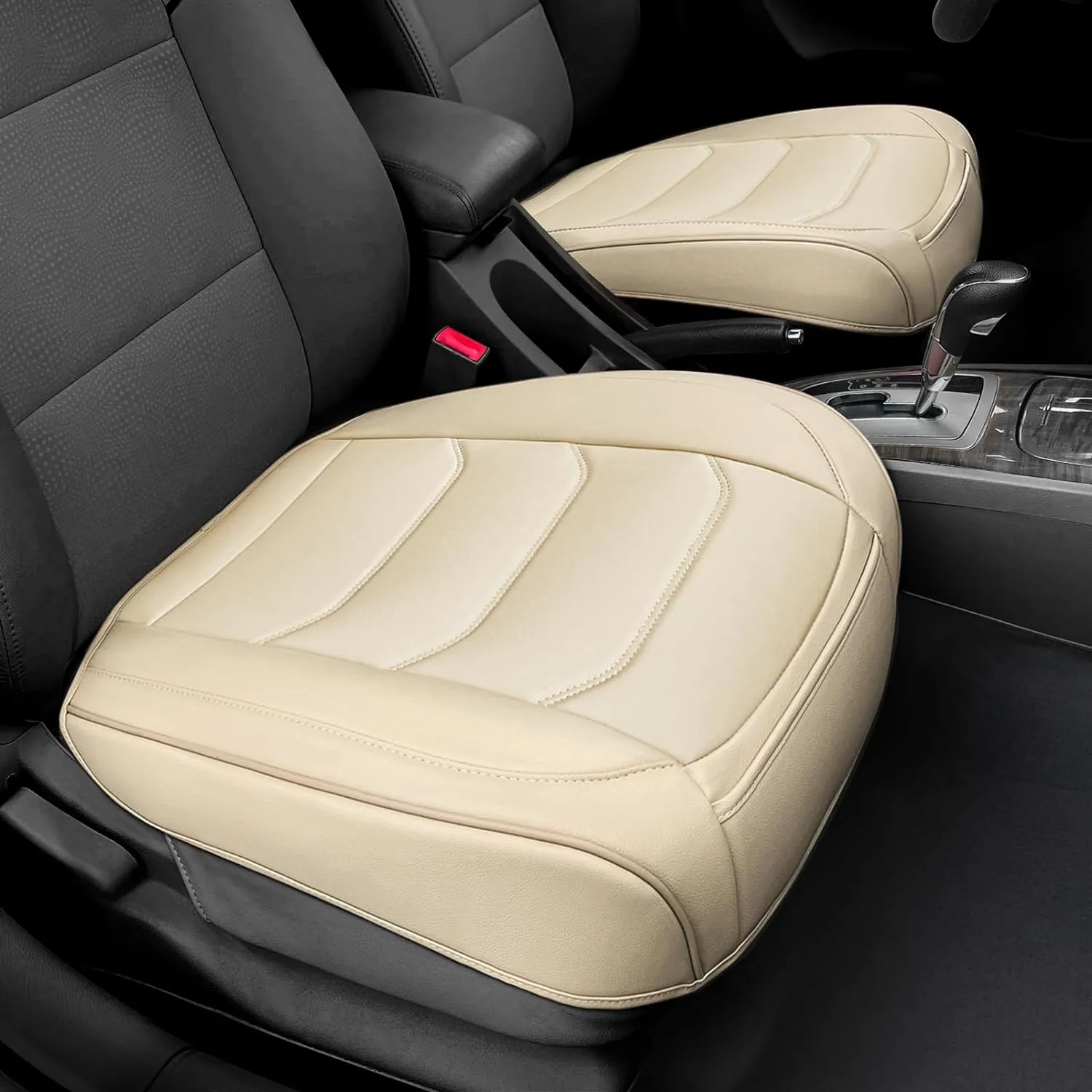 Car Seat Cover for Luxury & Comfort - PU Leather, Anti-Slip, Full Wrap Protection with Storage Pocket for Bottom Cushion - Universal Fit for 95% of Vehicles (Beige,1 Piece)
