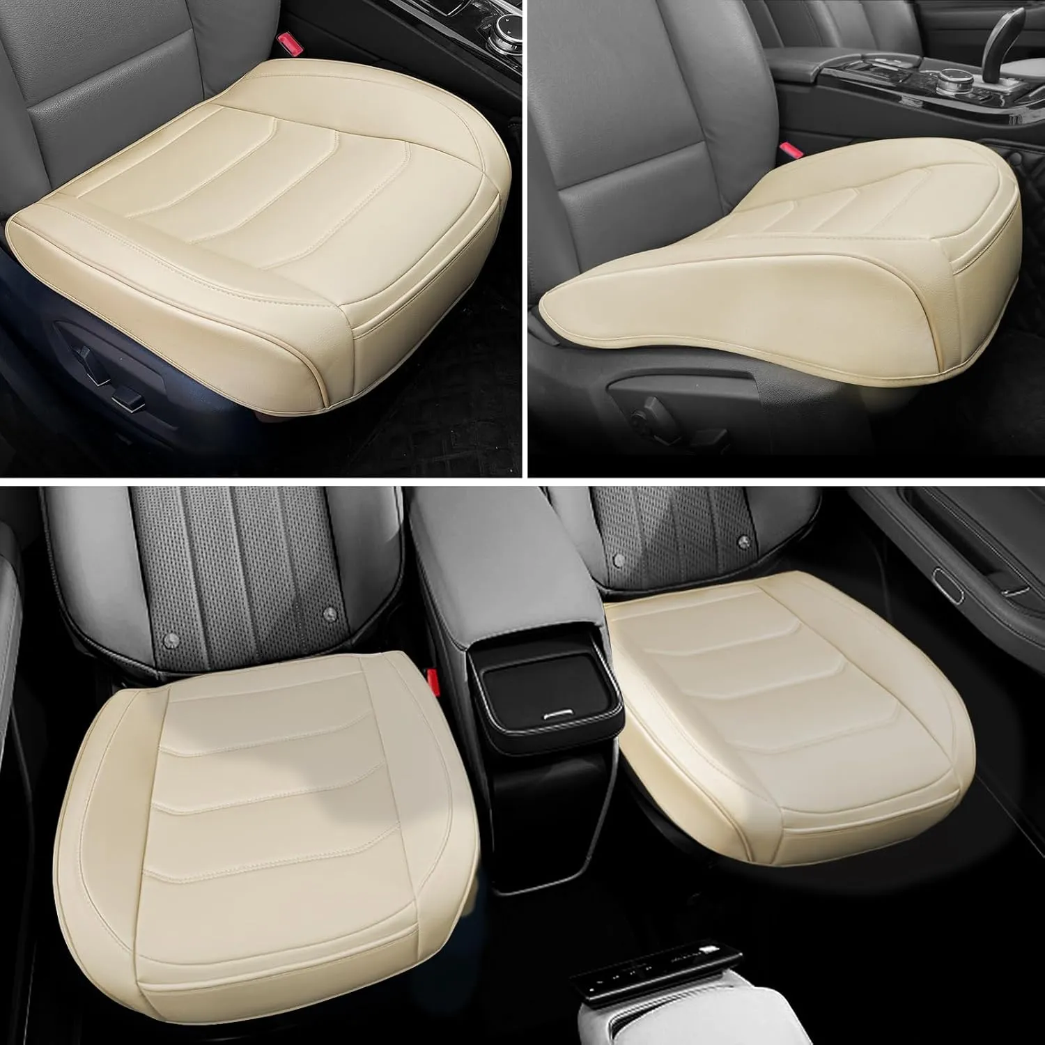 Car Seat Cover for Luxury & Comfort - PU Leather, Anti-Slip, Full Wrap Protection with Storage Pocket for Bottom Cushion - Universal Fit for 95% of Vehicles (Beige,2 Piece)