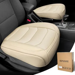 Car Seat Cover for Luxury & Comfort - PU Leather, Anti-Slip, Full Wrap Protection with Storage Pocket for Bottom Cushion - Universal Fit for 95% of Vehicles (Beige,2 Piece)