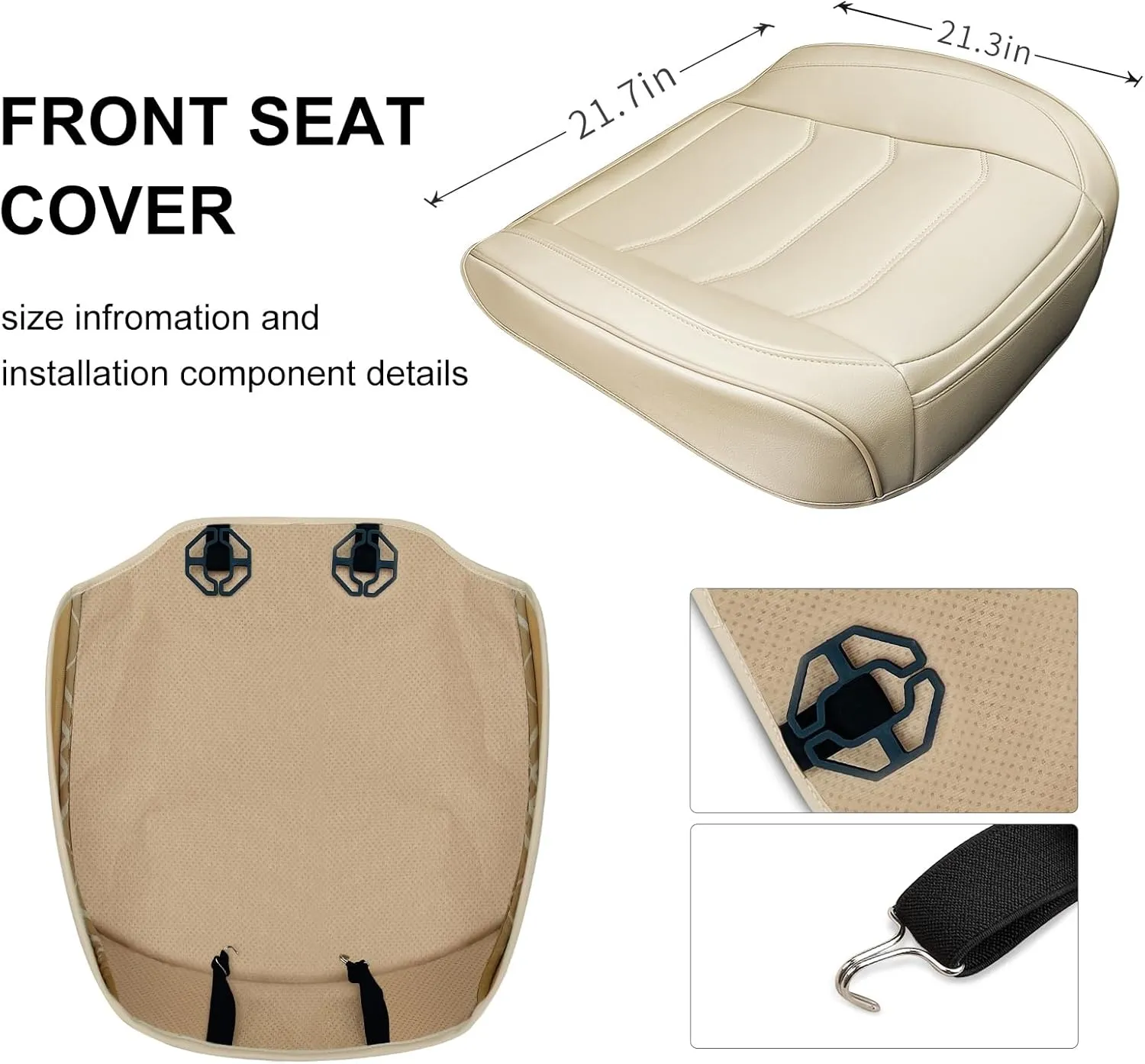 Car Seat Cover for Luxury & Comfort - PU Leather, Anti-Slip, Full Wrap Protection with Storage Pocket for Bottom Cushion - Universal Fit for 95% of Vehicles (Beige,2 Piece)