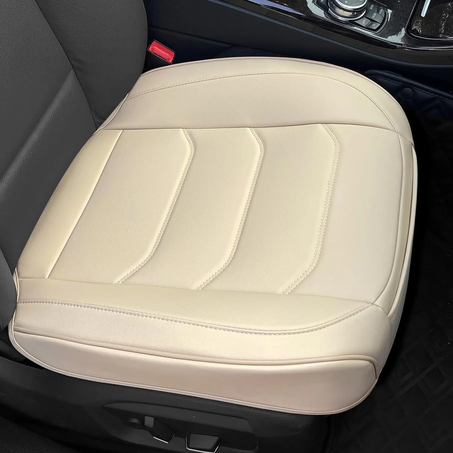 Car Seat Cover for Luxury & Comfort - PU Leather, Anti-Slip, Full Wrap Protection with Storage Pocket for Bottom Cushion - Universal Fit for 95% of Vehicles (Beige,2 Piece)